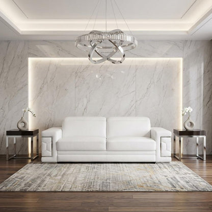 89" White Leather Sofa With Silver Legs