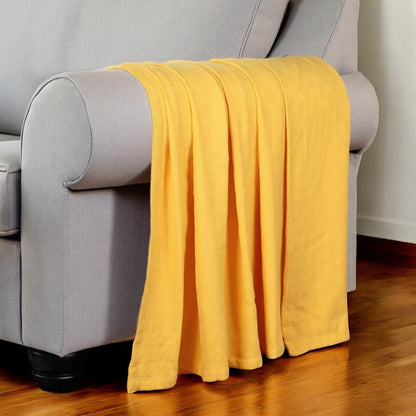 50" X 60" Gold Cotton Basketweave Geometric Throw Blanket