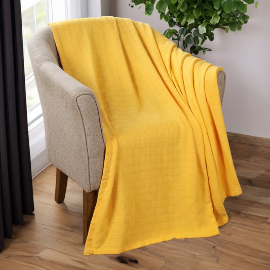 50" X 60" Gold Cotton Basketweave Geometric Throw Blanket