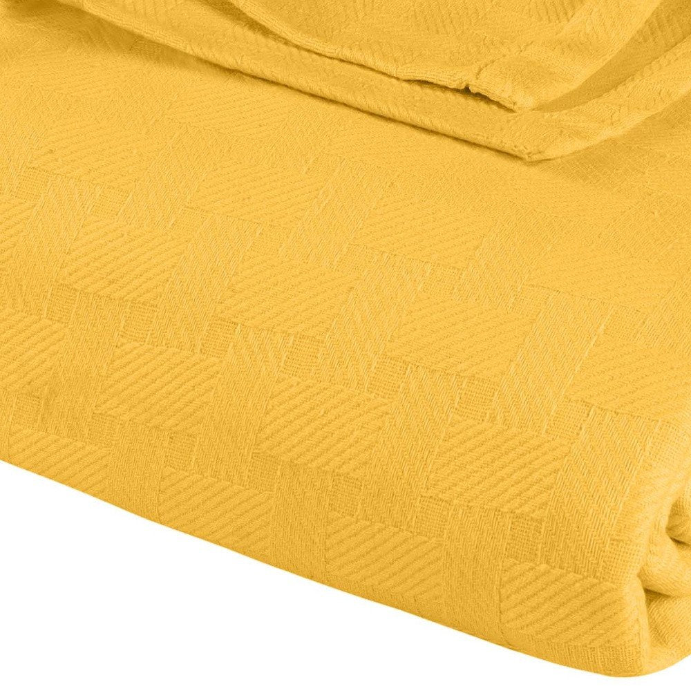 50" X 60" Gold Cotton Basketweave Geometric Throw Blanket