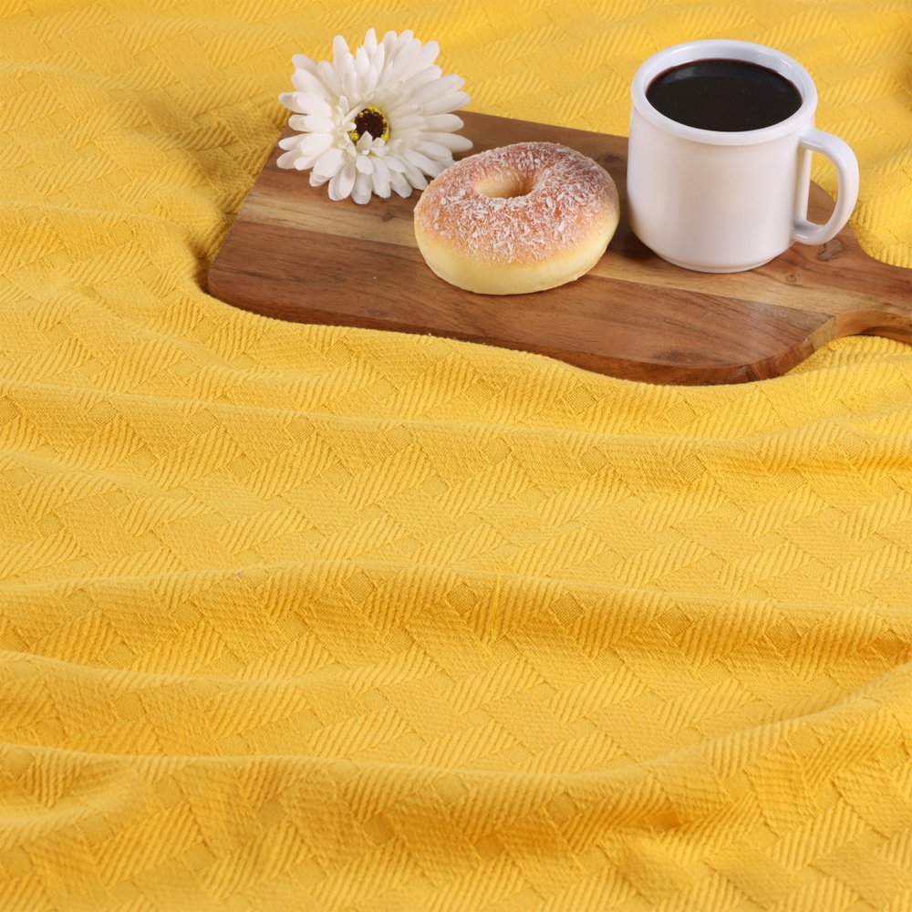 50" X 60" Gold Cotton Basketweave Geometric Throw Blanket