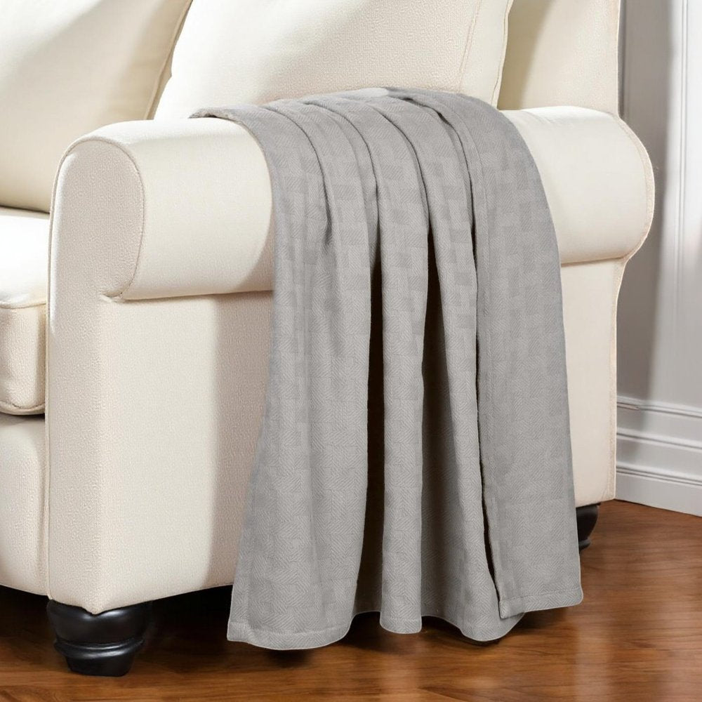 50" X 60" Silver Cotton Basketweave Geometric Throw Blanket