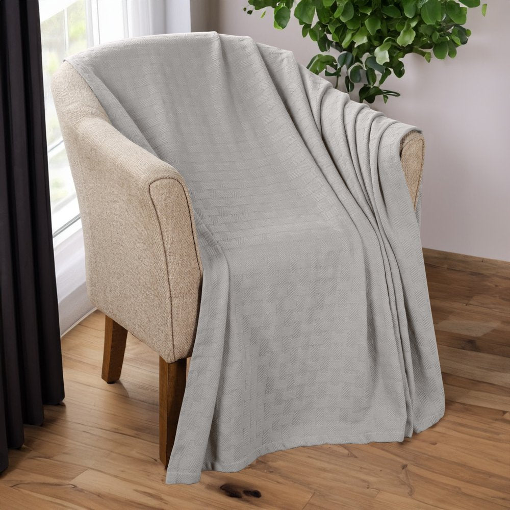 50" X 60" Silver Cotton Basketweave Geometric Throw Blanket