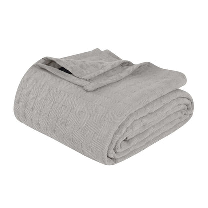 50" X 60" Silver Cotton Basketweave Geometric Throw Blanket