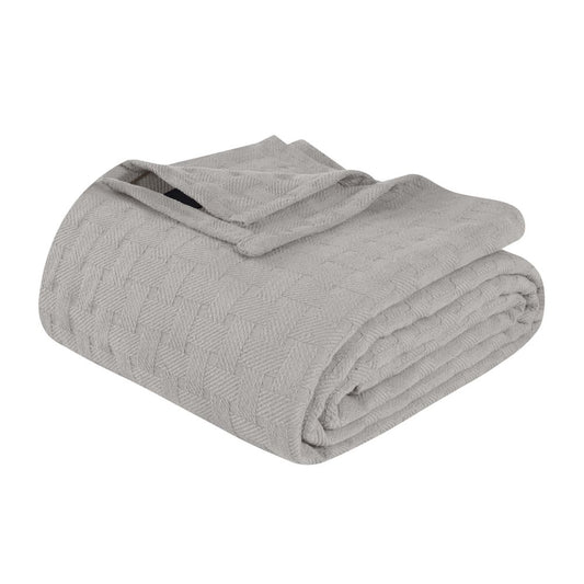 50" X 60" Silver Cotton Basketweave Geometric Throw Blanket