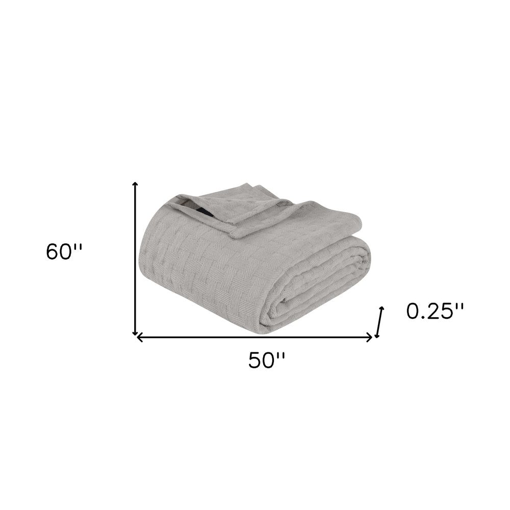 50" X 60" Silver Cotton Basketweave Geometric Throw Blanket