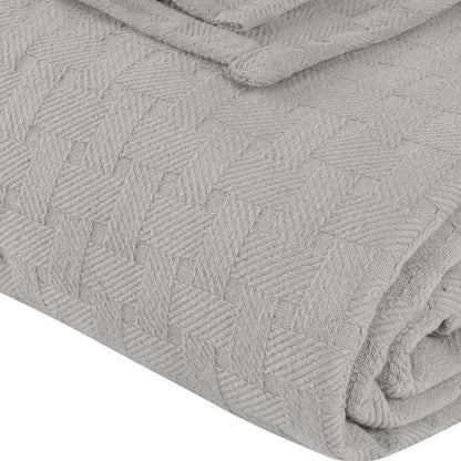 50" X 60" Silver Cotton Basketweave Geometric Throw Blanket