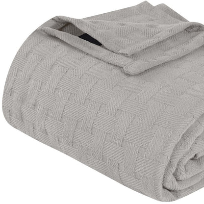 50" X 60" Silver Cotton Basketweave Geometric Throw Blanket
