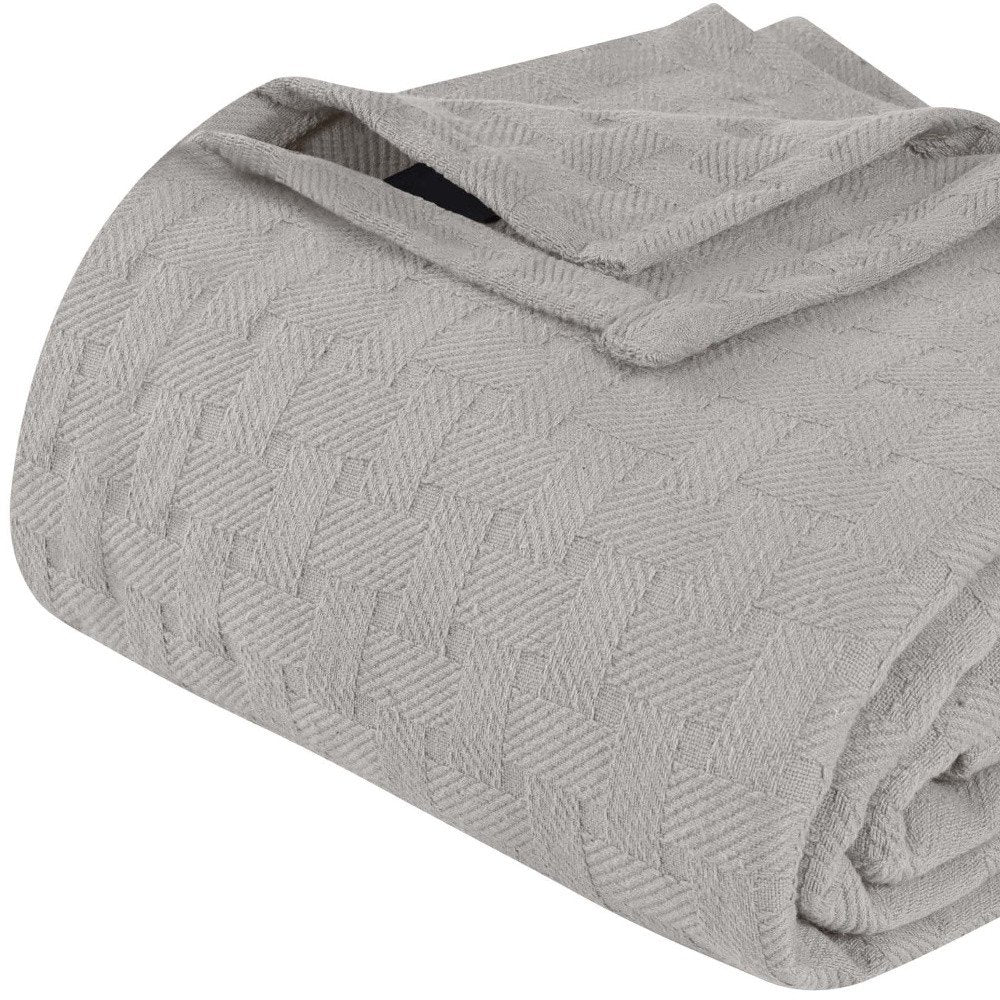 50" X 60" Silver Cotton Basketweave Geometric Throw Blanket