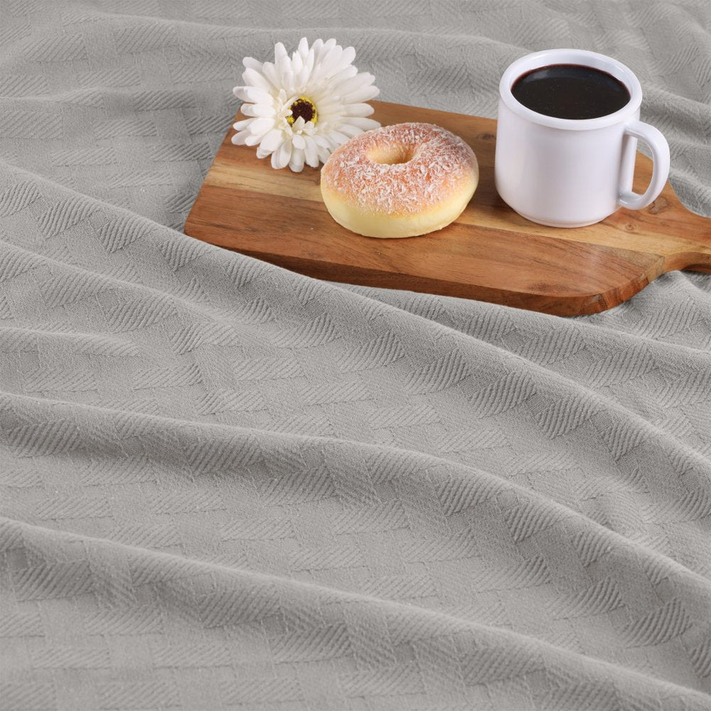 50" X 60" Silver Cotton Basketweave Geometric Throw Blanket