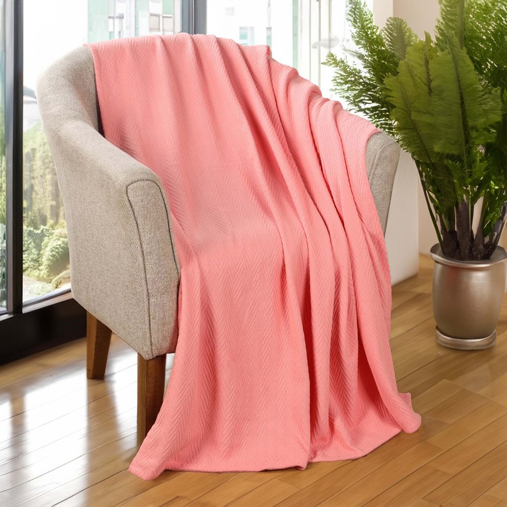 50" X 60" Coral Cotton Woven Chevron Throw Blanket