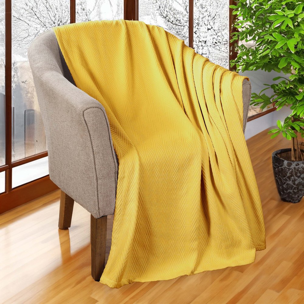 50" X 60" Gold Cotton Woven Chevron Throw Blanket