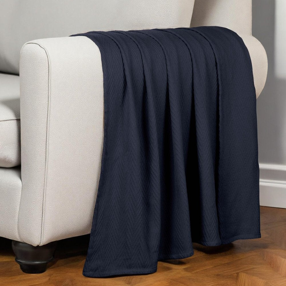 50" X 60" Navy Blue Cotton Woven Chevron Throw Blanket