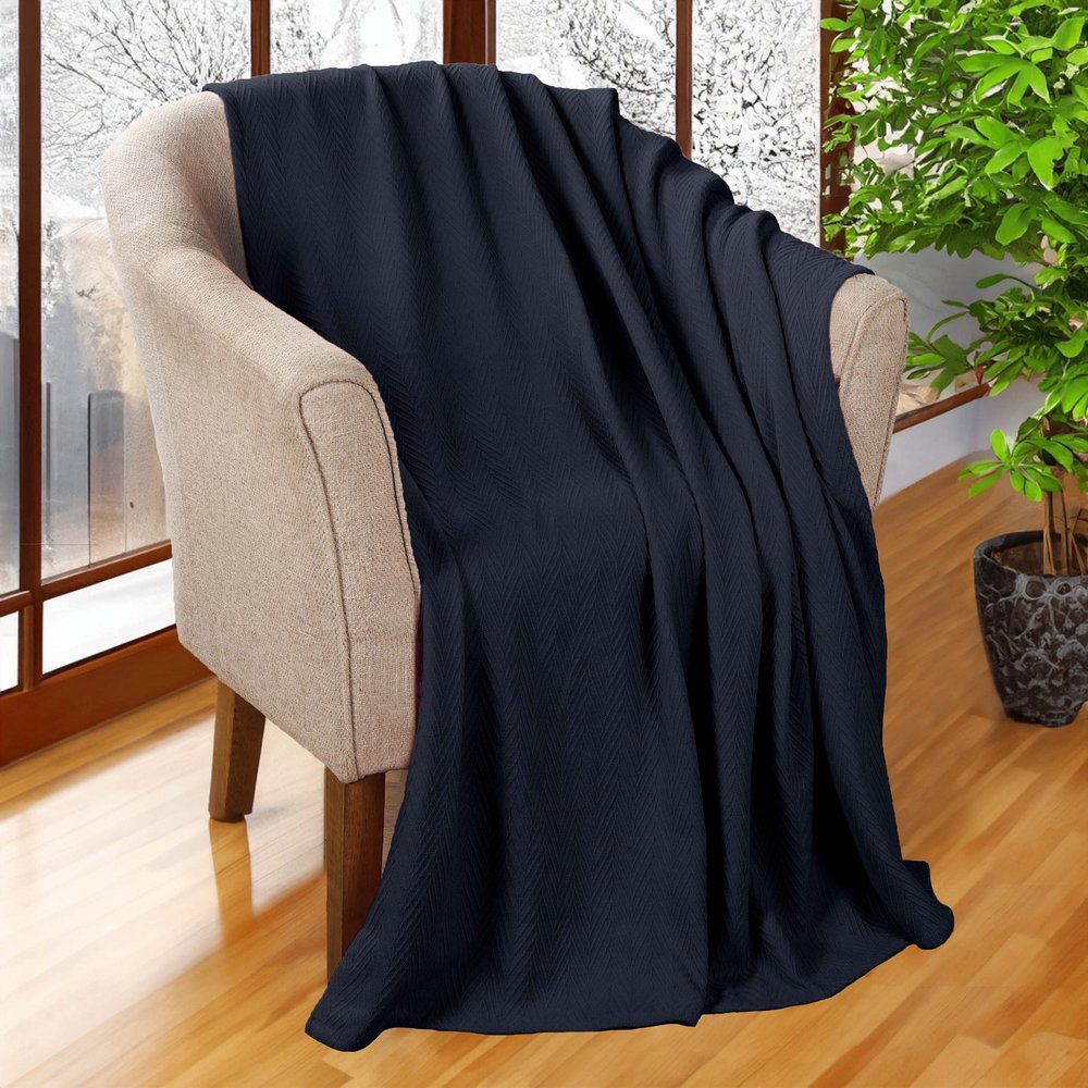 50" X 60" Navy Blue Cotton Woven Chevron Throw Blanket