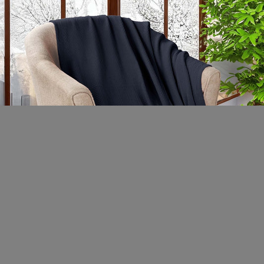 50" X 60" Navy Blue Cotton Woven Chevron Throw Blanket