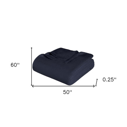 50" X 60" Navy Blue Cotton Woven Chevron Throw Blanket