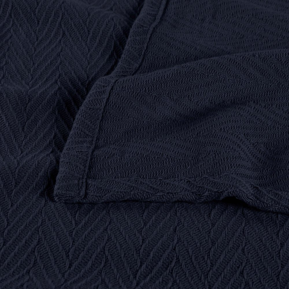 50" X 60" Navy Blue Cotton Woven Chevron Throw Blanket