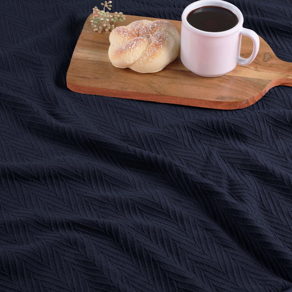 50" X 60" Navy Blue Cotton Woven Chevron Throw Blanket