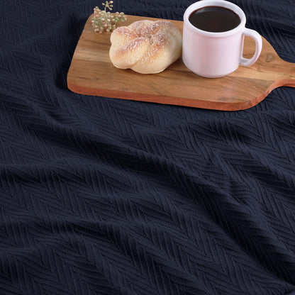 50" X 60" Navy Blue Cotton Woven Chevron Throw Blanket