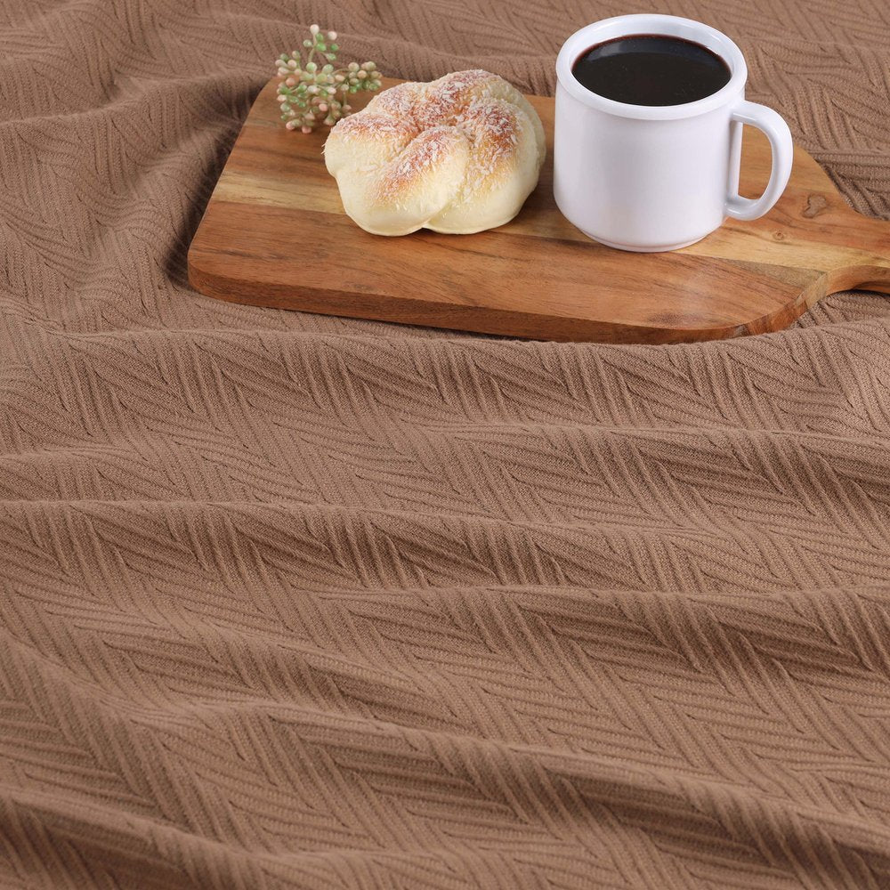 50" X 60" Taupe Cotton Woven Chevron Throw Blanket