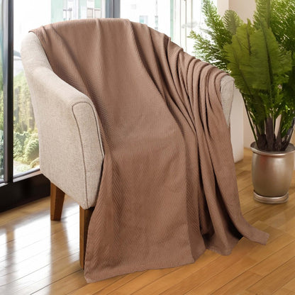 50" X 60" Taupe Cotton Woven Chevron Throw Blanket