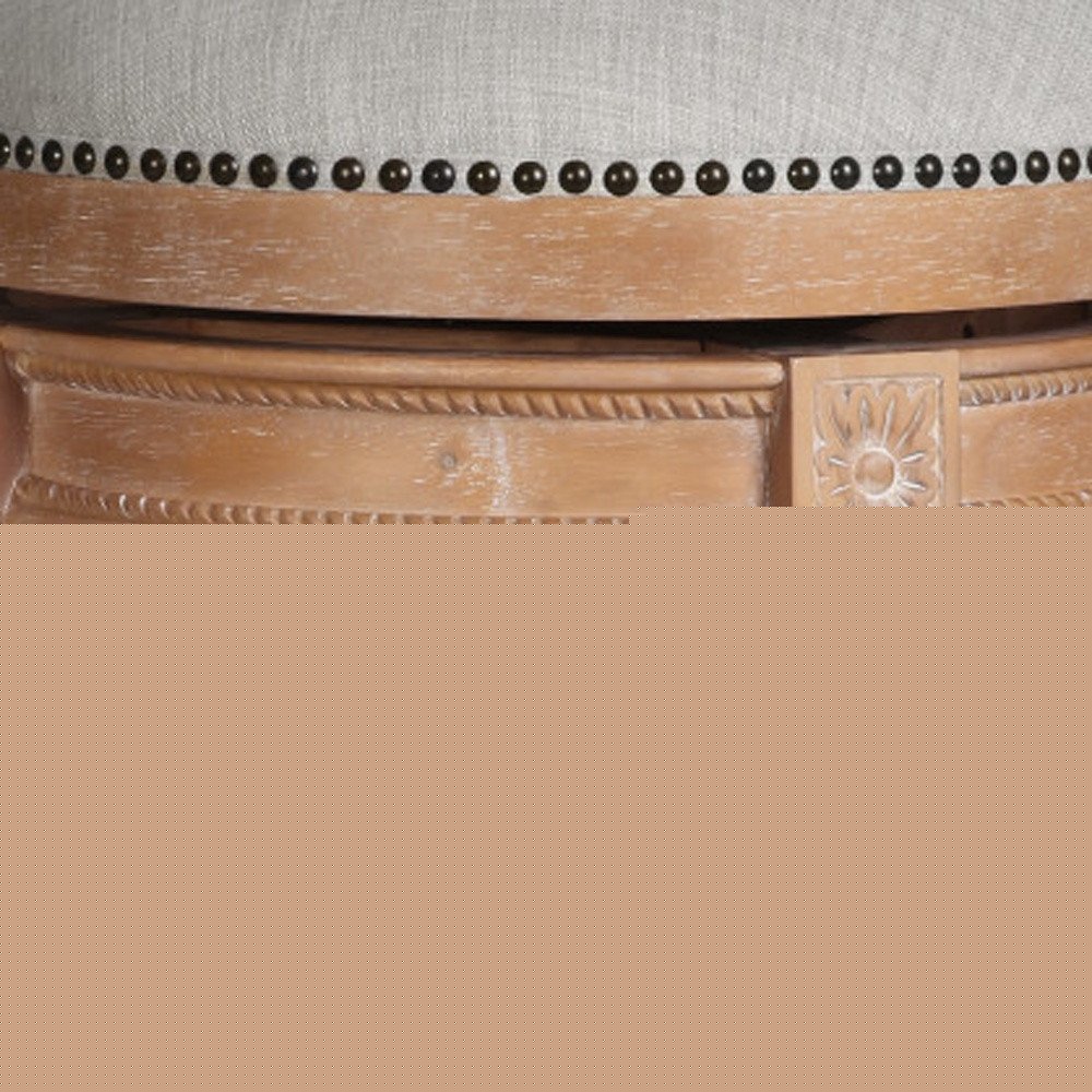 31" Beige And Natural Solid Wood Swivel Backless Bar Height Bar Chair