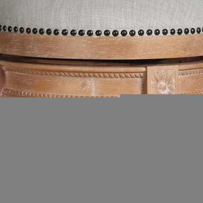 31" Beige And Natural Solid Wood Swivel Backless Bar Height Bar Chair