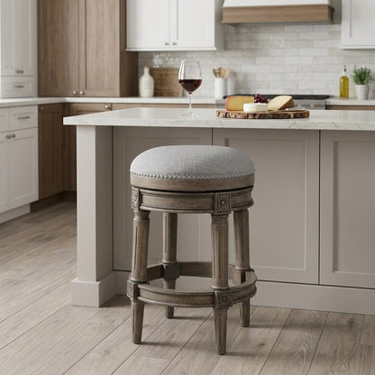26" Gray Solid Wood Swivel Backless Counter Height Bar Chair