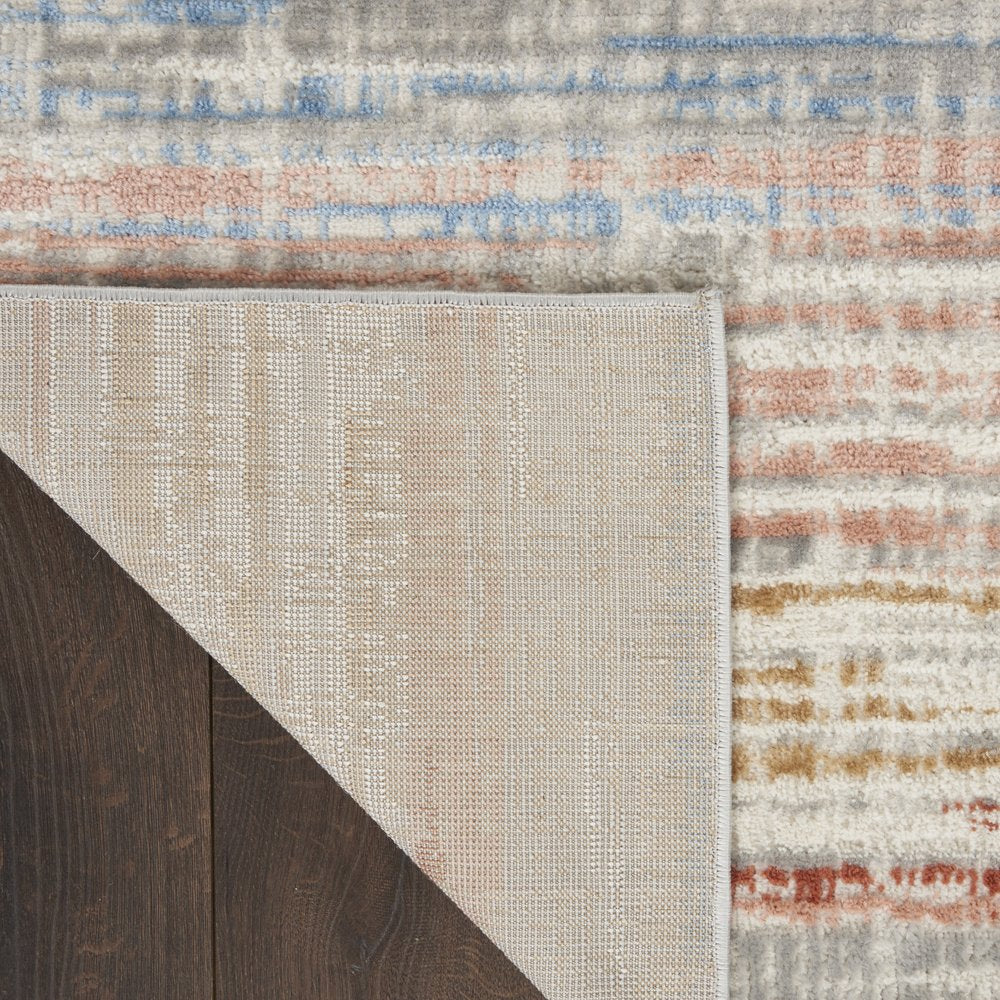 5' X 7' Ivory Blue and Brown Abstract Non Skid Area Rug