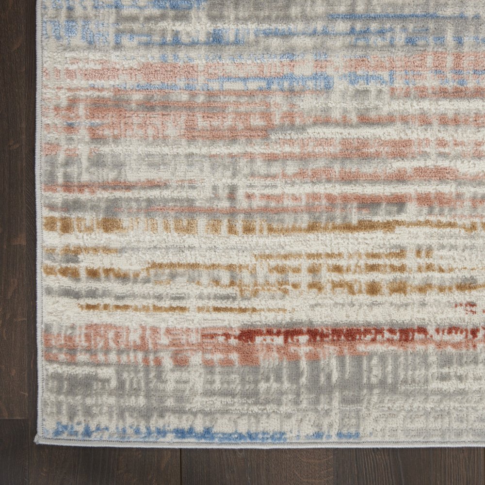 5' X 7' Ivory Blue and Brown Abstract Non Skid Area Rug