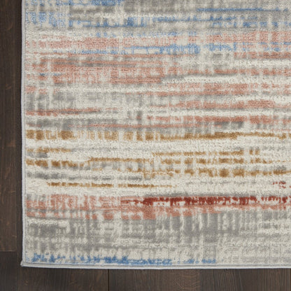 5' X 7' Ivory Blue and Brown Abstract Non Skid Area Rug
