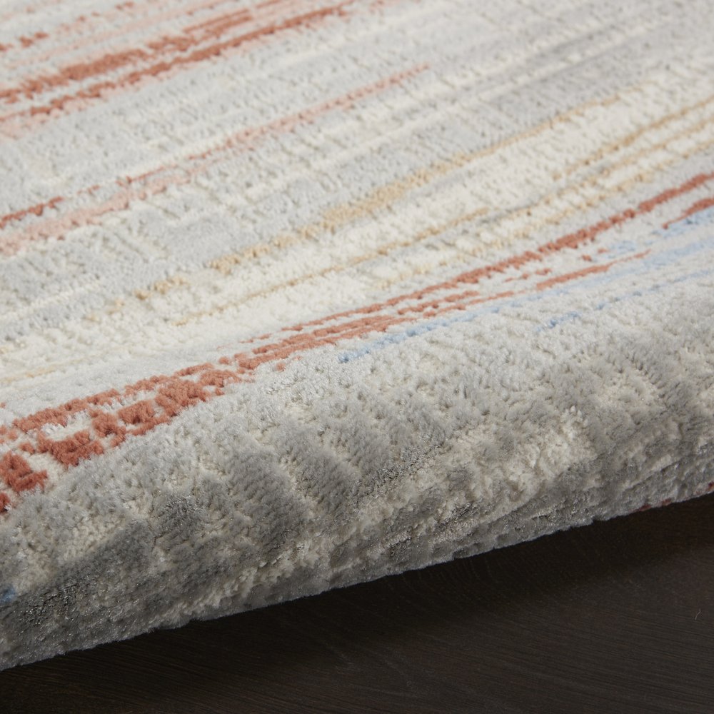 5' X 7' Ivory Blue and Brown Abstract Non Skid Area Rug