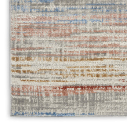 5' X 7' Ivory Blue and Brown Abstract Non Skid Area Rug