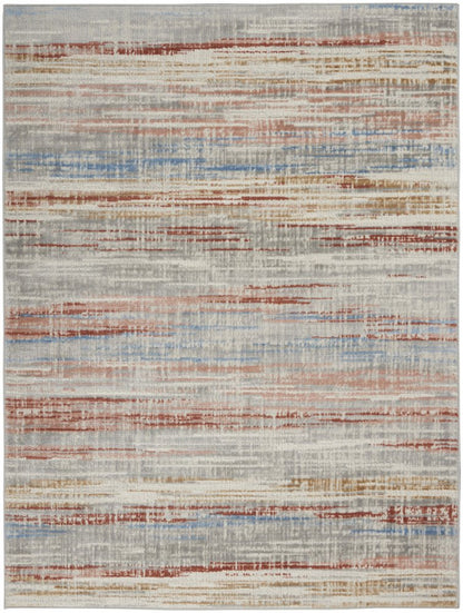 5' X 7' Ivory Blue and Brown Abstract Non Skid Area Rug