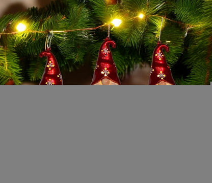 Set of Three Red and White Santa Gnome LED Light Up Christmas Ornaments