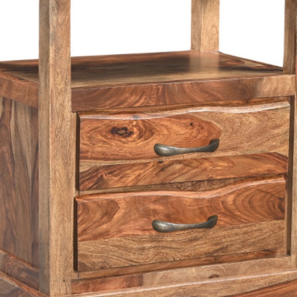 27" Brown Solid Wood Two Drawer Nightstand