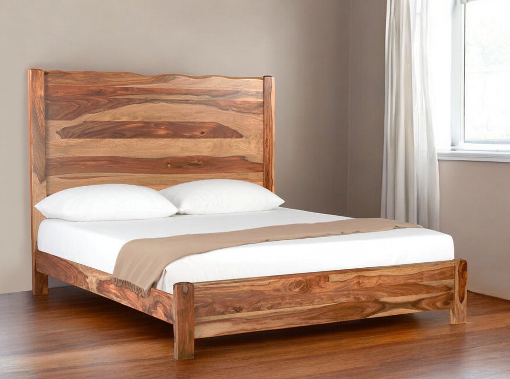 Brown Live Edge Solid Wood King Bed Frame