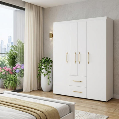 70" White Wood Four Door Two Drawer Combo Dresser