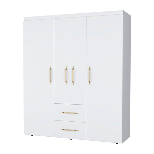 70" White Wood Four Door Two Drawer Combo Dresser