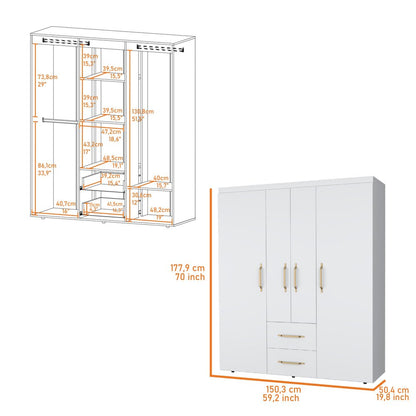 59" White Two Drawer Combo Dresser