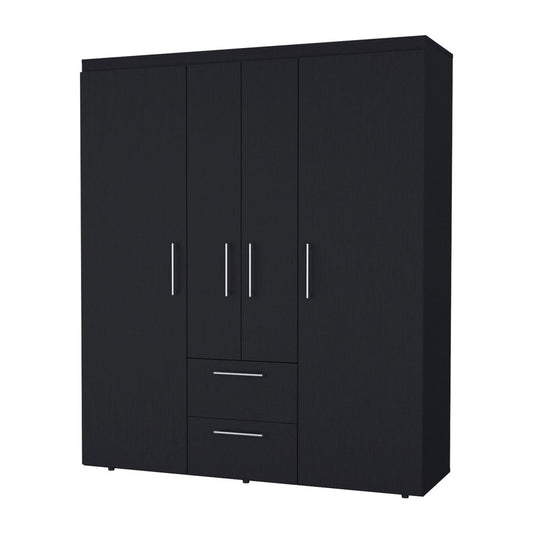 70" Black Wood Four Door Two Drawer Combo Dresser