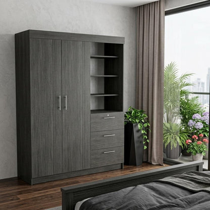 79" Gray Wood Two Door Three Drawer Combo Dresser