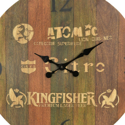 24" Brown Solid Wood Silent Analog Round Wall Clock