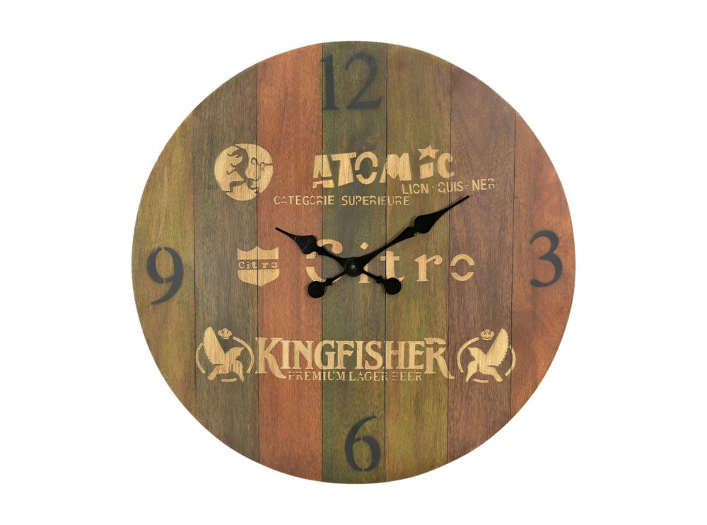 24" Brown Solid Wood Silent Analog Round Wall Clock