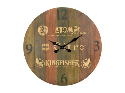 24" Brown Solid Wood Silent Analog Round Wall Clock
