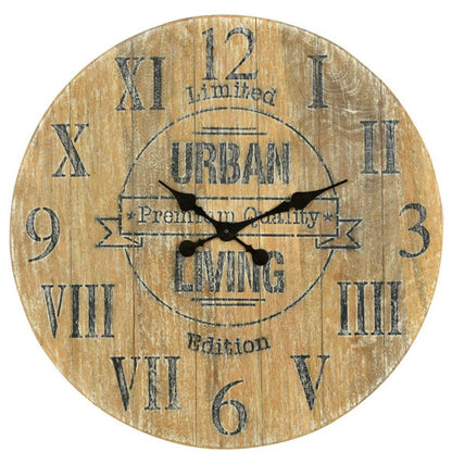 24" Natural Distressed Solid Wood Silent Analog Round Wall Clock