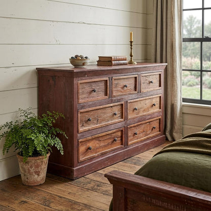 64" Brown Solid Wood Seven Drawer Double Dresser