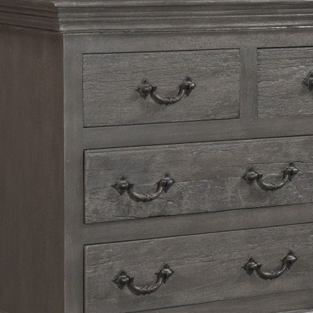 64" Gray Solid Wood Seven Drawer Double Dresser