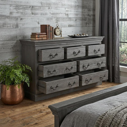 64" Gray Solid Wood Seven Drawer Double Dresser