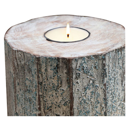 5" Brown And White Solid Wood Tabletop Tealight Candle Holder